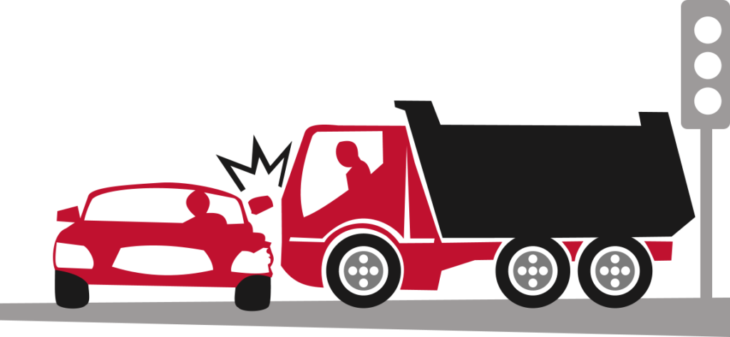 truck causing an accident by colliding with a car