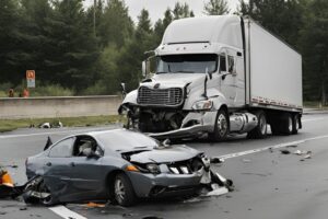 an accident between a truck and a car on the road